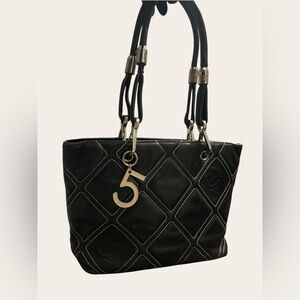 Black Leather Shoulder Tote Bag